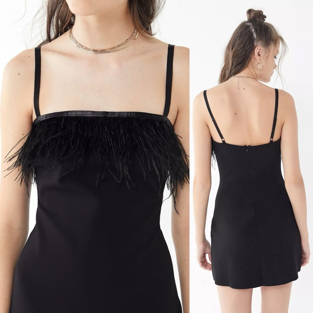 Urban Outfitters Clarissa Feather Trim Mini Dress